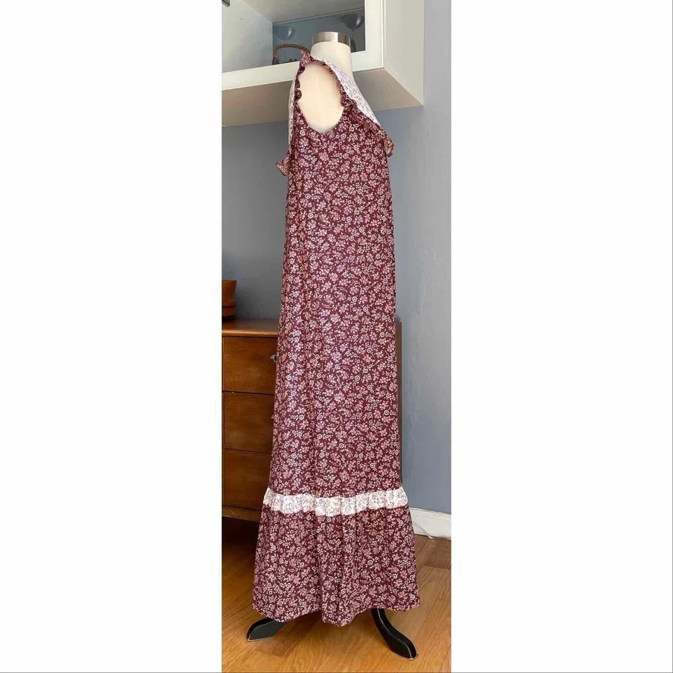 Vtg 70s Mildred's of Hawaii Muumuu Dress Brown Floral 8 Boho Prairie Cottagecore - Image 3 of 4