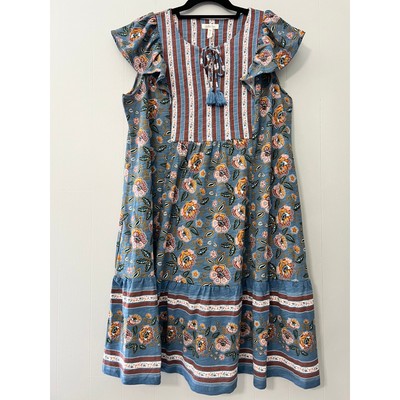 Matilda Jane Pasture Blue Floral Flutter Sleeve Dress Size Medium
