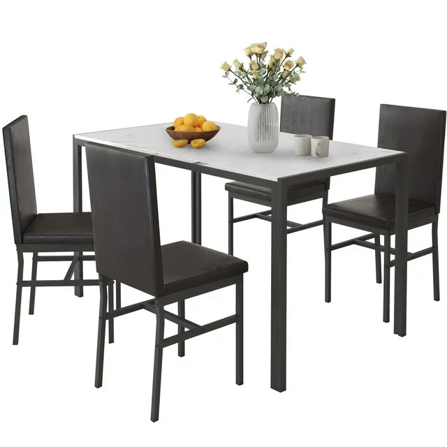 Paproos J457 Modern 5-Piece Kitchen Table Set with Faux Marble Top and Leather 25590₽