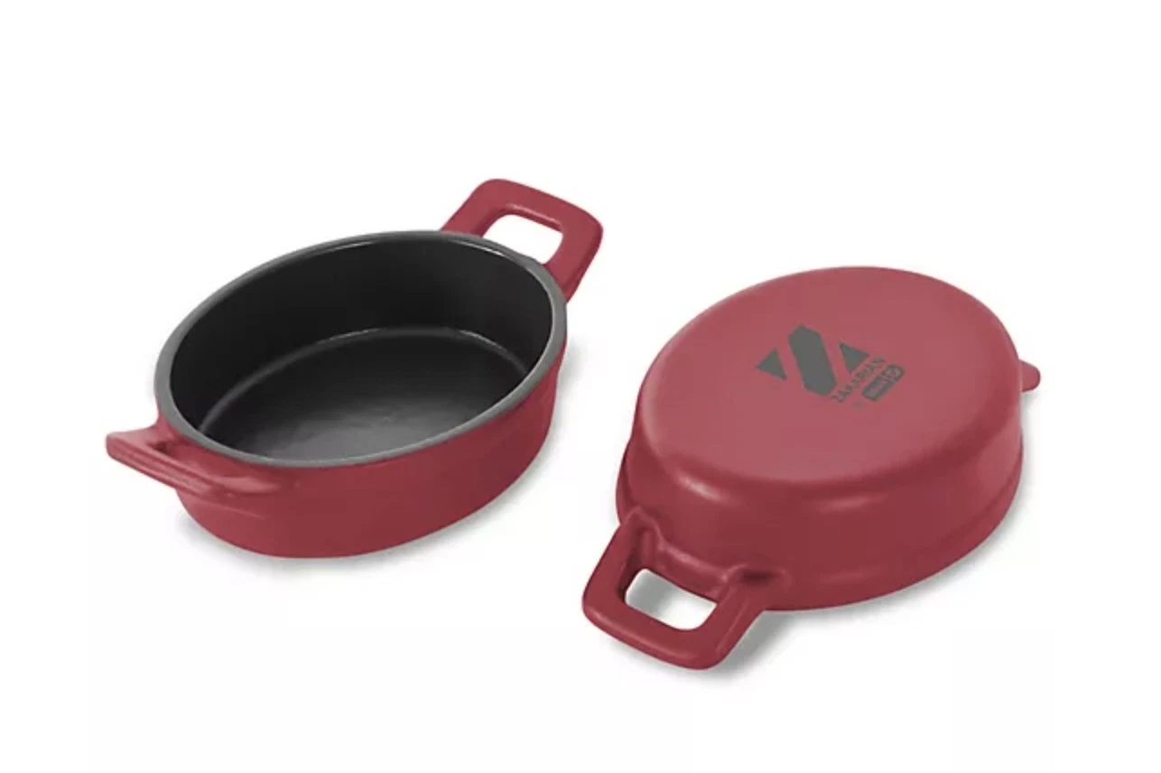 Zakarian Cast Iron Non-Stick Mini Baking Oval Pans- Set of 2- Cranberry
