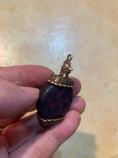 Tibetan Brass Rooster Head Inlay Agate Dzi Buddhist Swastika Disc Bead Pendant