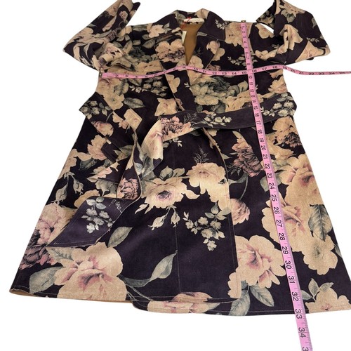 Women's Solitaire Trench Coat Floral Belted Open Front Cardigan Long Jacket S - Picture 9 of 9