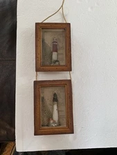 VTG DOUBLE WALL HANGING SHADOW BOX NAUTICAL LIGHTHOUSE PICTURE FRAMED W/ GLASS