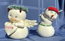 2  Snowpinions Ornaments   BELIEVE!     LIFE'S A PAR-TEE!    3"  Angel,  golfer