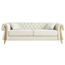 Chesterfield Button Tufted Velvet Sofa Upholstered Couch With Rolled Arms