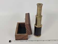 6" Nautical Handheld Pirate Brass Telescope with Anchor on Wooden Box, Sailor