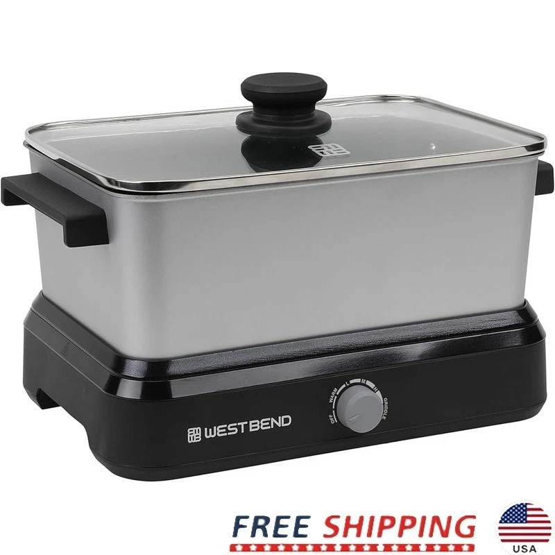 Versatile 5 Quart Slow Cooker W/ Griddle Base & Glass Lid Easy Transport New