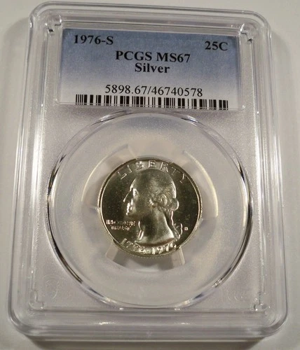 1976-S PCGS MS67 SILVER WASHINGTON QUARTER NICE WHITE MS 67 25c