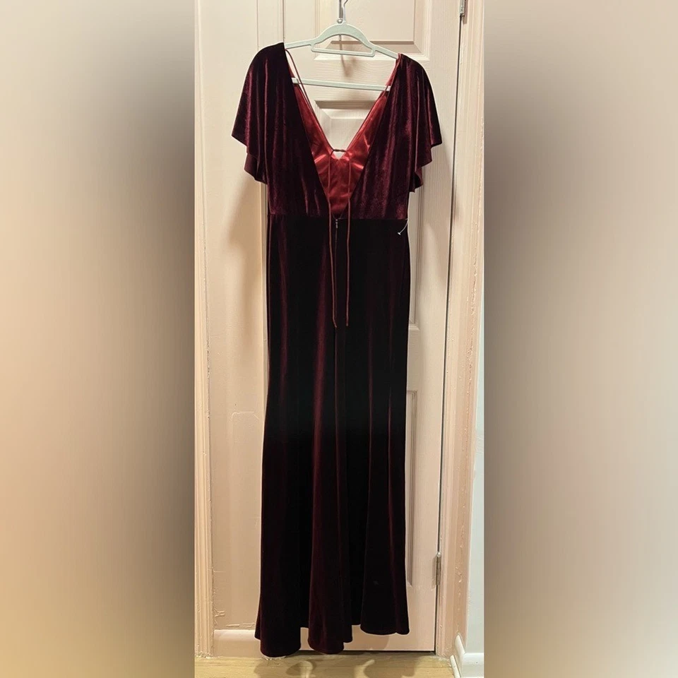 Jenny Yoo Ellis развевающийся рукав с открытой спиной эластичной бархатное платье размер 12 Dark Berry - Изображение 4 из 4