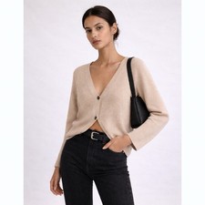 Scaglione Beige V Neck Button Knit Cardigan S...