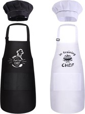 4 PCS Kids Apron and Chef Hat Set, Adjustable Child Waterproof Apron Chef in