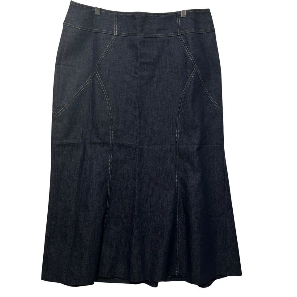 Falda midi de mezclilla para mujer de la colección NY lavado oscuro plisada acampanada panel puntada Jean Foto 2 de 4