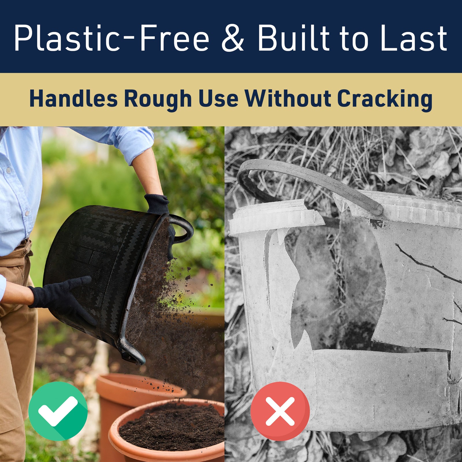 Large Bucket with Handles 30L/8-Gal Natural Rubber Bucket Multi Use Yard Waste