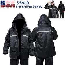 Rain Suits Black Safety Jacket Raincoat Hooded Waterproof Fishing Pants
