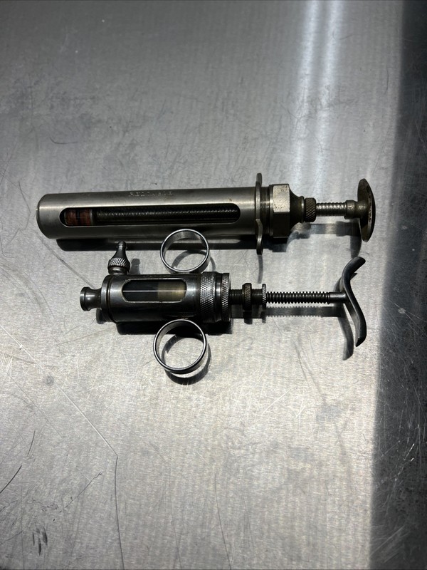 Veterinary Metal Syringes For Livestock Lot Vintage Sold As Is