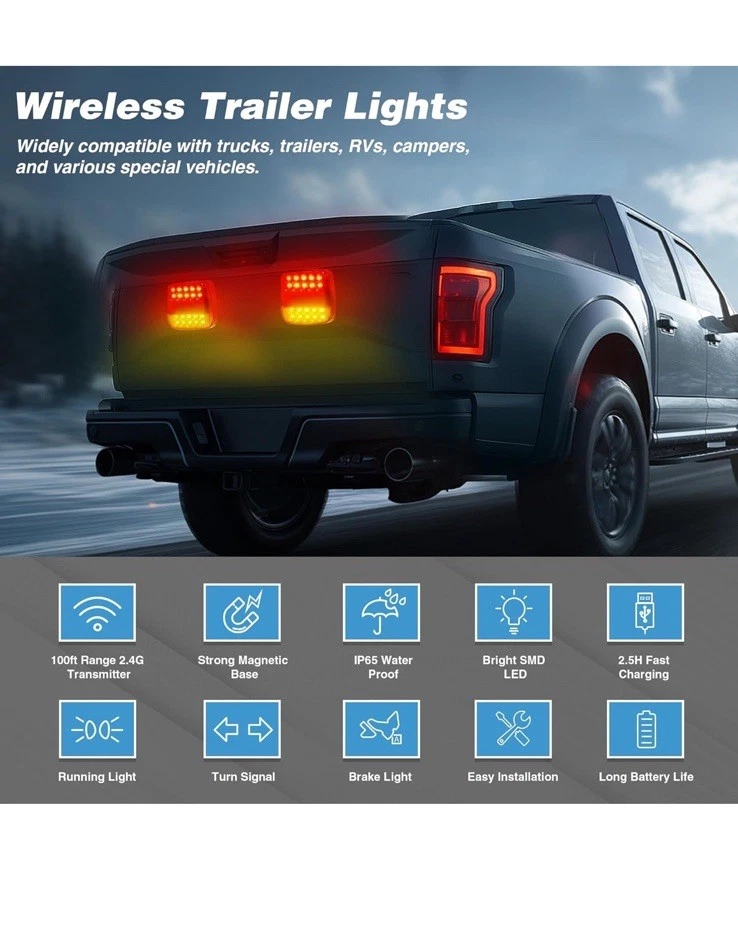 Wireless Magnetic Trailer Lights – Rechargeable LED Trailer Light Kit - Image 3 of 4