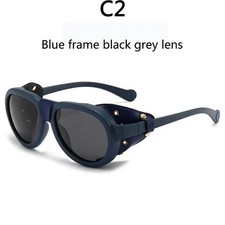 Sunglass Glacier Polarized Retro Leather Rivet Shield Mountain Ski Eyewear Men