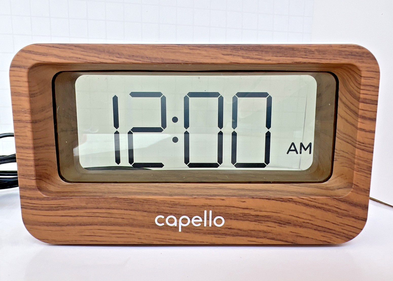 Capello Wood Grain Digital Alarm Clock Large Display USB Charging AC Adapter
