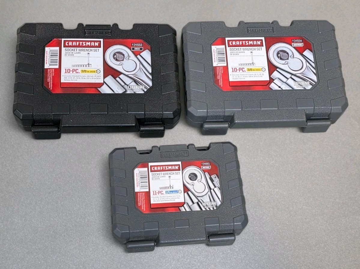 Craftsman 34553 34554 Metric & SAE Socket Ratchet Set 3/8" Drive ...