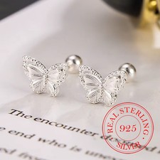 925 Sterling Silver Crystal Butterfly Screw Stud Earrings for Women Wedding
