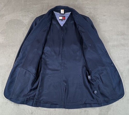Blazer vintage Tommy Hilfiger para mujer 8 azul marino lino blanco ribete chaqueta - Imagen 4 de 20