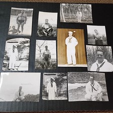 VTG WW2 BW Photo Snapshot Lot Uniform Soldier Topless Guy US Navy