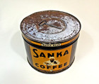 VINTAGE 1930's SANKA COFFEE ADVERTISING 1 lb TIN CAN "FULL SEALED" KEYWIND LID — photo 7