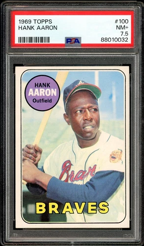1969 Topps #100 Hank Aaron HOF Atlanta Braves PSA 7.5 NM+