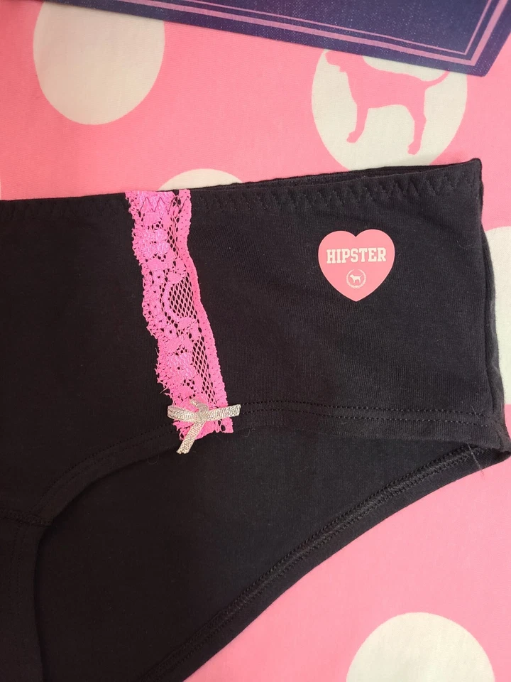 Braguita hipster de algodón y encaje con logotipo de lámina VS ROSA DE COLECCIÓN talla Lg Foto 3 de 4