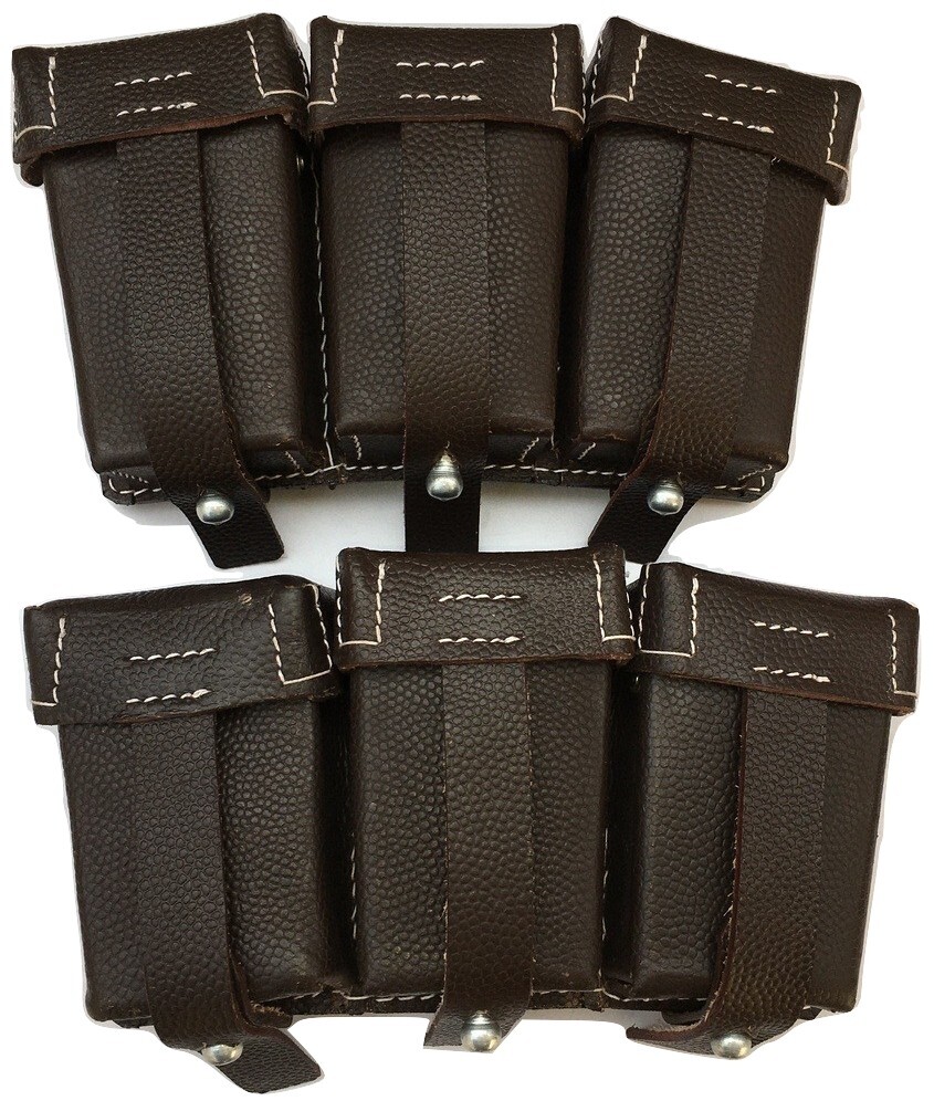 WWII German K98 98K TRIPLE AMMO LEATHER POUCH SET (Repro) - DARK