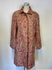Betty Jackson Red & Beige Wool Blend Jacquard Design Coat Size 14