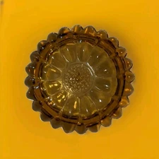 Hazel Atlas Small Ashtray Amber Glass Sunflower Trinket Dish Vintage MCM 3.25"