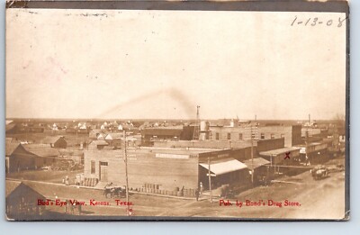 RPPC Real Photo Postcard Texas Kerens BEV Pub by Bond's Drug Store Street