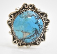 Navajo Turquoise ring Large round vintage sterling silver Size 7.5