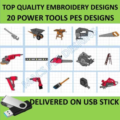 Werkzeuge 20 PES Designs auf USB Maschine Stickdateien Bruder Mann Arbeit Zum Selbermachen Strom