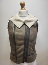 Z902 Womens Bernado Grey Fleece Lined Hooded Faux Leather Gilet Uk M Eu 38