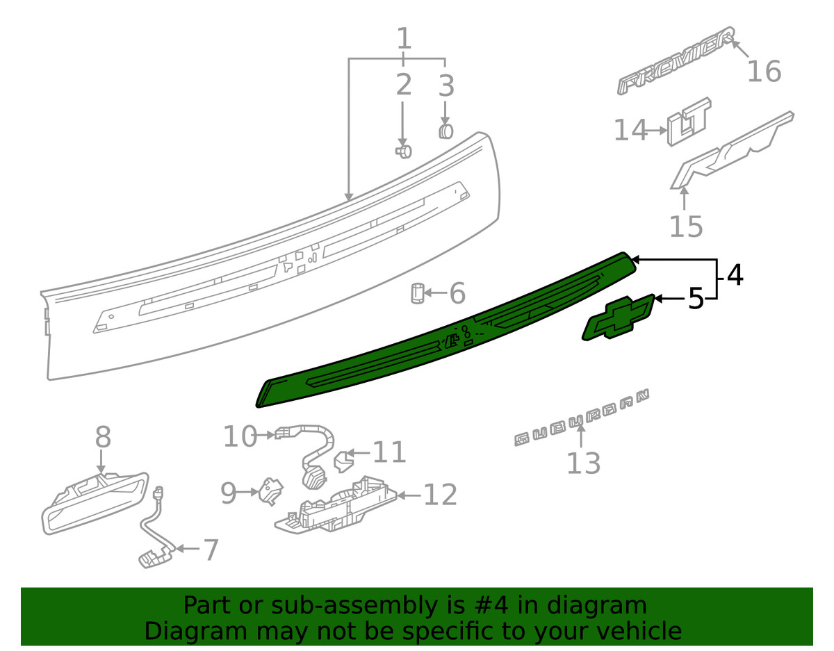 Genuine GM Black Ice Chrome Rear Closure Center Applique 84742603  