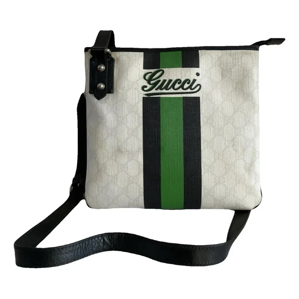 Sac messager Gucci blanc GG toile noir vert WEB bandoulière #257246 498879