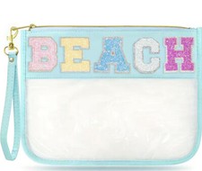 Chenille Glitter Letter Clear Pouch  BEACH  travel  Toiletries Bag