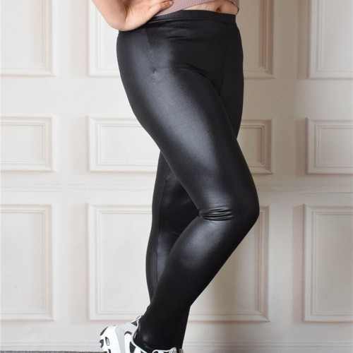 Donna Leggings IN Ecopelle Pantaloni Elastico Skinny Matita Taglie Forti |  eBay