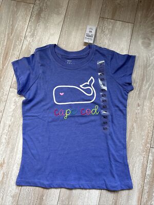 Cuffys Cape Cod Girls Tee Shirt Whale Blue Embroidered Size 6/7
