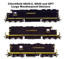 Clinchfield SD45-2, SD40 and GP7  3 Large 2.5"x8-10" Stickers Andy Fletcher