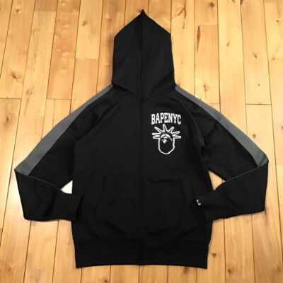 BAPE NYC College Logo Jersey Full Zip Hoodie Black A Bathing Ape