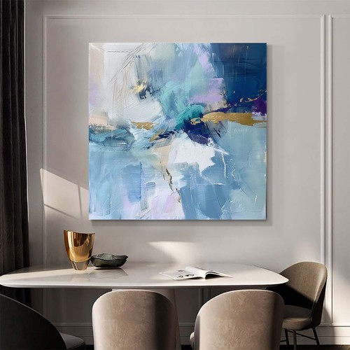 Pinturas de arte mural moderno pintadas a mano pintura al óleo abstracta sobre lienzo azul - Imagen 3 de 9