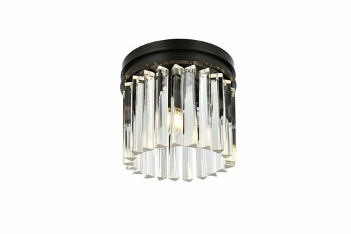 Bathroom Bedroom Flush Mount 3 Light Fixture Matte Black Crystal Chandelier 12in - Picture 8 of 8
