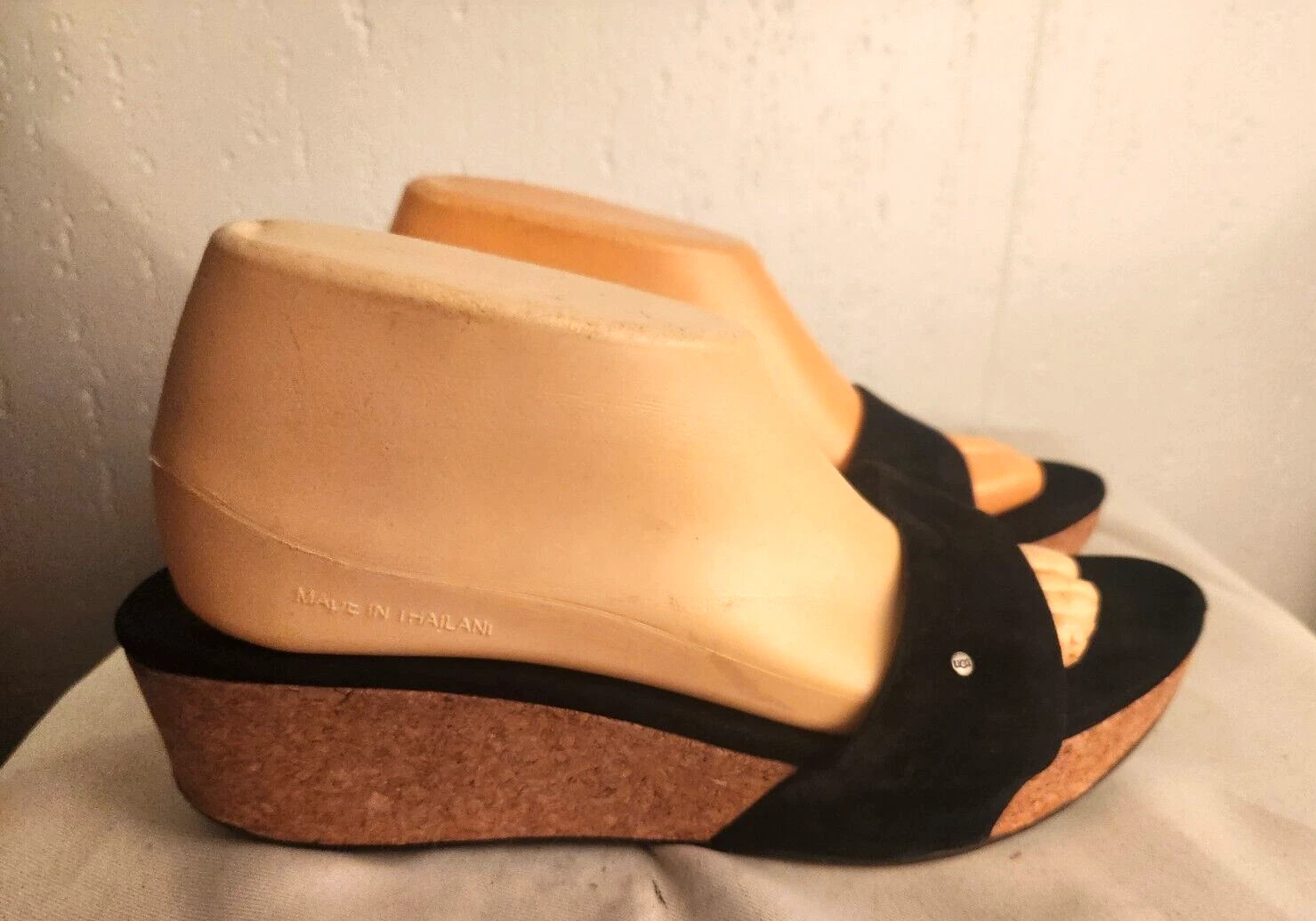 Sandali UGG Australia donna tg 9 neri scamosciati basilico slip on zeppa slides #31