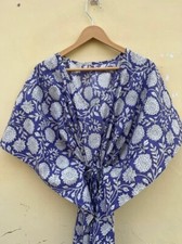 Indian Purple Floral Sleepwear Cotton Kaftan Dressing Maxi Gown Dress Kaftan US