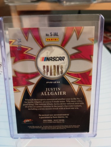 2024 Select Racing Justin Allgaier S-JAL Red Sparks Prizm Race Used Relic 25/49! - Bild 2 von 2