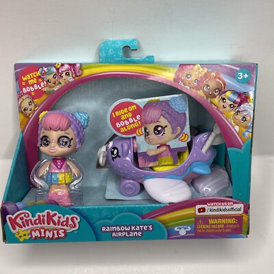NEW Kindi Kids Minis RAINBOW KATE'S AIRPLANE Glitter Eyes Doll & Vehicle 2020