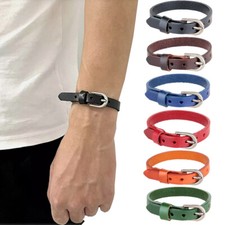 Men's Women's Punk Leather Belt Wristband Bangle Cuff Wrap Bracelet Adjustable